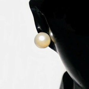 Solid 14k Yellow Gold Natural Round White Pearls Stud Earrings